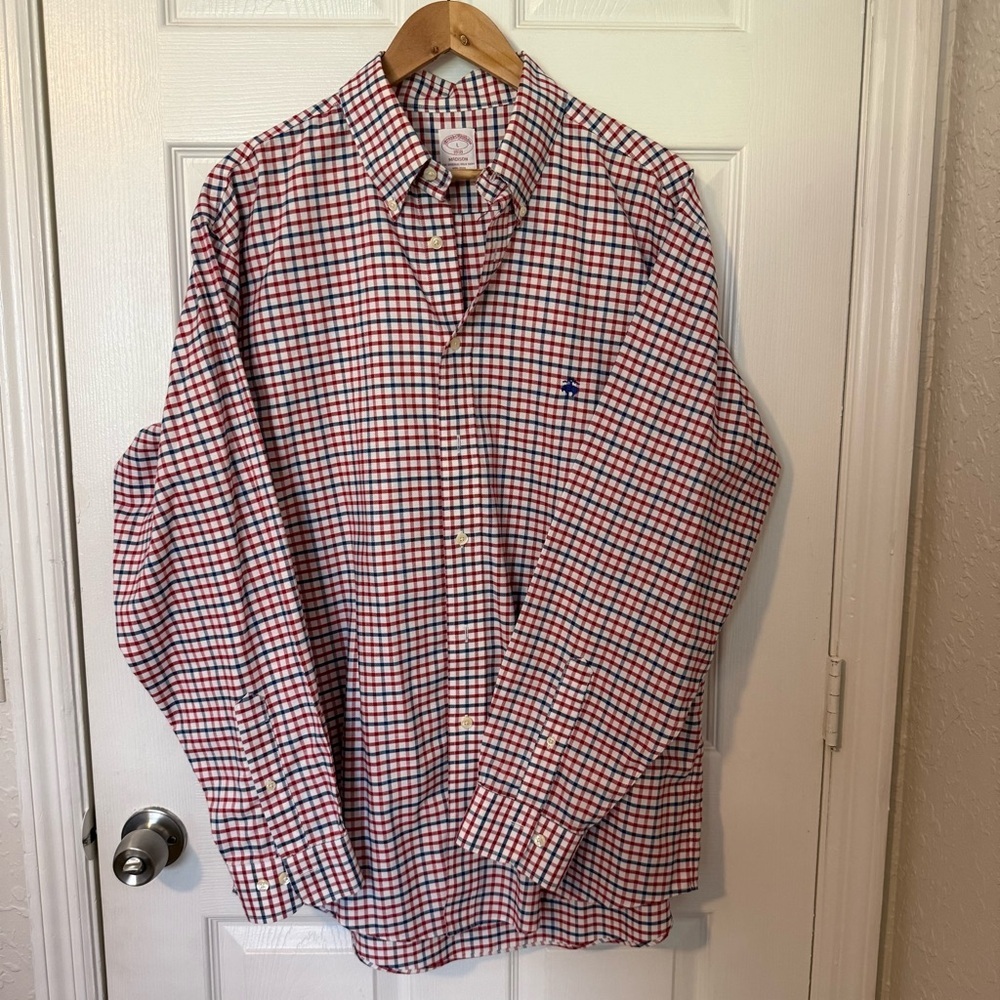 Brooks Brothers Madison Fit Gingham Non-Iron Sulpima Cotton Dress Shirt Large